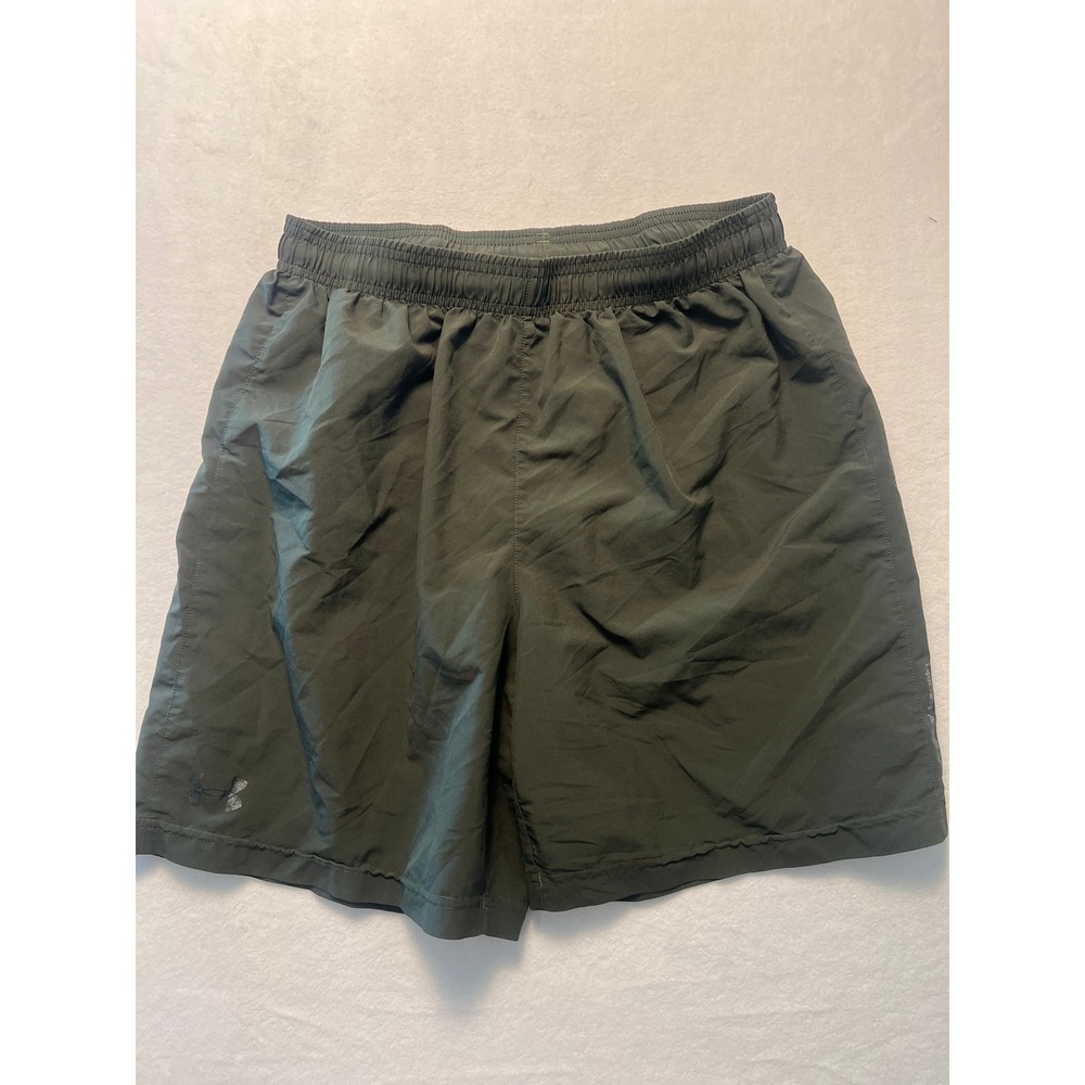 Under Armour Men M Running Shorts Athletic Gym Olive Green Mesh Lined Zip Pocket
